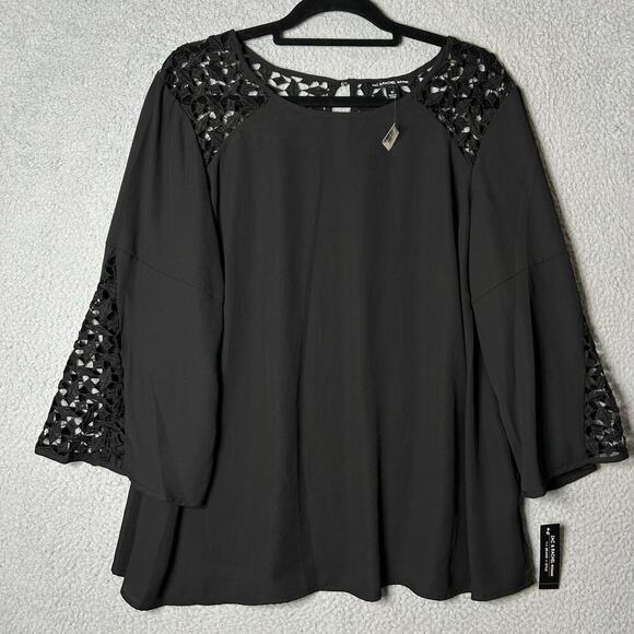 Zac &‎ Rachel Blouse Womens 1X Black Long Sleeve Crew Neck Sheer Top Blouse NEW - Picture 1 of 14